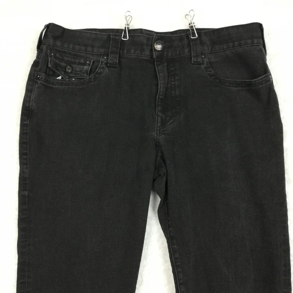 True Religion Mens Jeans Rocco Skinny Relaxed Black Denim Flap Pocket 36
